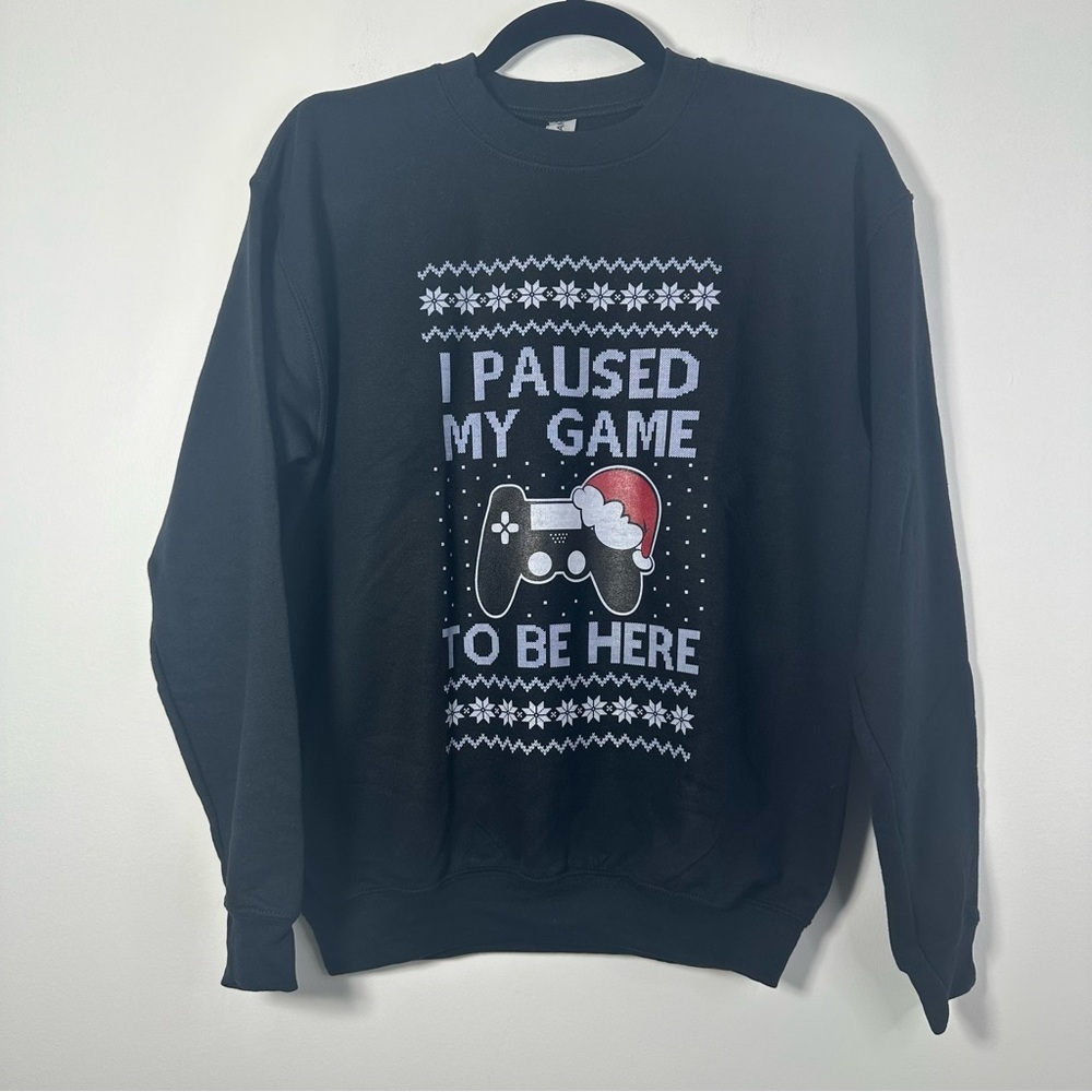 Ugly Christmas Sweater I Paused My Game To Be Here Size XL Youth NWOT